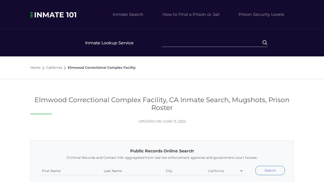 Elmwood Correctional Complex Facility, CA Inmate Search ...